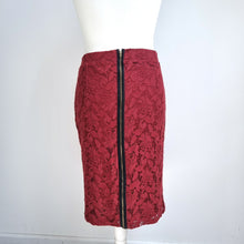 Load image into Gallery viewer, M&S Lace Pencil Skirt Midi UK 16 Burgundy Limited Collection Mulberry Lined Zip