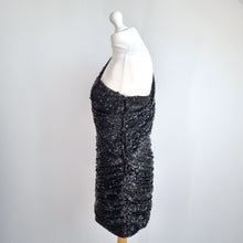 Load image into Gallery viewer, Opulence Sequin Dress Black Party One Shoulder Mini Grecian Clubbing Lined 12