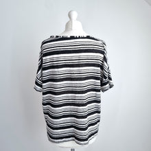 Load image into Gallery viewer, Kew 100% Linen Top Black White Striped Size XL Slouchy T-shirt Casual Breton