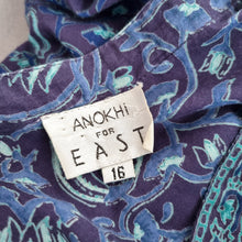 Load image into Gallery viewer, Anokhi for East Dress Maxi Block Print Floral Blue Purple 100% Cotton Boho 16