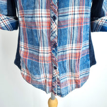 Load image into Gallery viewer, Ci Sono Plaid Shirt Size Large Check Denim Contrast Panels Cotton Fitted Women