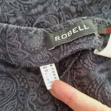 Load image into Gallery viewer, Robell Marie Trousers UK 18 Navy Blue Paisley Jacquard Stretch Slim Leg Office