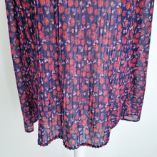 Load image into Gallery viewer, Sandro Blouse Pleated Ditsy Floral Print Mock Neck Top Long Sleeves Navy 1 UK 8