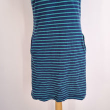 Load image into Gallery viewer, Mantaray T-Shirt Dress Striped UK 12 Blue Green 100% Cotton Pockets Casual