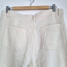 Load image into Gallery viewer, Zara Trousers Cream Wide Leg Large Raw Side Stripe High Rise Woven Tweed Pockets