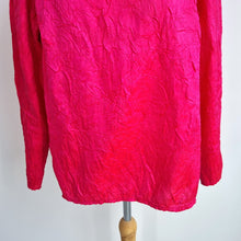 Load image into Gallery viewer, East Crinkle Blouse Pink Neon Long Sleeves Top V Neck Fuchsia Bright Size XL