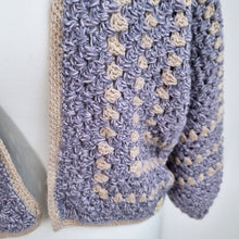 Load image into Gallery viewer, Handmade Crochet Cardigan Cropped Chunky Knit Boxy Lilac Hexagon Granny 6 8 10