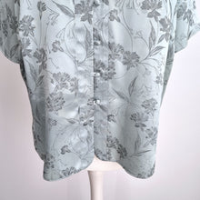 Load image into Gallery viewer, M&S Satin Blouse Chinese Qipao Jacquard Light Blue Top Short Sleeve Mock Neck 22