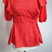 Load image into Gallery viewer, Ted Baker Devore Top Ruffle Size 2 UK 10 Coral Red Puff Sleeves Ties Devonna