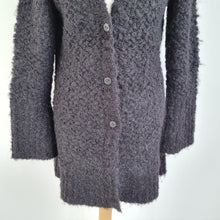Load image into Gallery viewer, Peruvian Connection Cardigan Alpaca Pima Cotton Black Fluffy Buttons Knit Medium