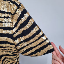 Load image into Gallery viewer, Nasty Gal Sequin Dress Size 20 Gold Black Striped Shift Party T-shirt Festive