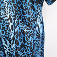 Load image into Gallery viewer, Frank Usher Midi Dress L XL Leopard Print Pockets Blue Black Short Sleeve Animal