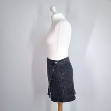 Load image into Gallery viewer, We the Free People Skirt Denim Mini UK 12 Wrap Studs Button Stretch Black Jeans