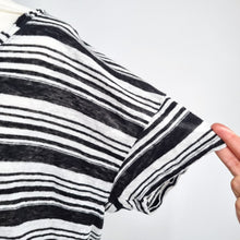 Load image into Gallery viewer, Kew 100% Linen Top Black White Striped Size XL Slouchy T-shirt Casual Breton