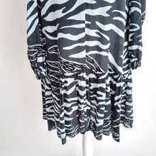 Load image into Gallery viewer, Whistles Dress Mini Animal Print Babydoll Smock Lined Grey Work Long Sleeves 8