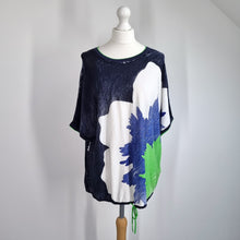 Load image into Gallery viewer, Oui Top Blouse Oversized Floral Print UK 14 Cotton Blend Blue Green Short Sleeve