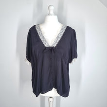 Load image into Gallery viewer, Marks & Spencer Black Blouse UK 22 Lace Trim Top Steampunk Victoriana Viscose