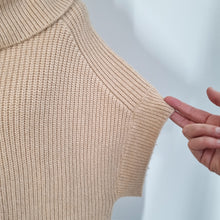 Load image into Gallery viewer, Mint Velvet Camel Jumper Tabard Small Tan Roll Neck Short Sleeves Chunky Knit