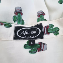 Load image into Gallery viewer, Ahimsa Bali Shirt Cactus Print Men's White Short Sleeves Casual Festival Large