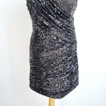Load image into Gallery viewer, Opulence Sequin Dress Black Party One Shoulder Mini Grecian Clubbing Lined 12