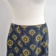 Load image into Gallery viewer, Nomads Corduroy Skirt Paisley Print A Line Pockets Blue Lined Cotton Boho 12