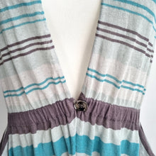 Load image into Gallery viewer, Yarra Trail 100% Linen Cardigan XL Striped Open Front Top Knit Tunic Grey Vest