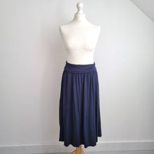 Load image into Gallery viewer, John Lewis Navy Jersey Midi Skirt UK 10 Blue Elastic Waist Stretch Soft A Line