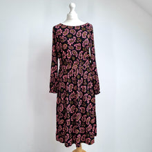 Load image into Gallery viewer, Boden Midi Dress Jersey Paisley Print Black Pink Long Sleeves Stretch 14 Petite