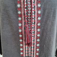 Load image into Gallery viewer, Fat Face Peasant Top Blouse Embroidered 14 Tassels Grey Cotton Boho 3/4 Sleeves