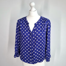 Load image into Gallery viewer, Mudd & Water Shell Print Blouse UK 10 Blue Button Front Long Sleeve Top Tencel