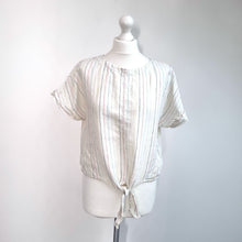Load image into Gallery viewer, Marks & Spencer 100% Linen Top Knot UK 12 Cream Striped Blouse Summer Casual