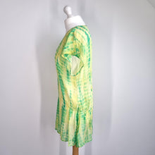 Load image into Gallery viewer, Warehouse 100% Silk Top Tunic Medium Tie-Dye Yellow Green Blouse Beach Coverup