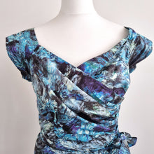 Load image into Gallery viewer, Bombshell by Katya Wildman Dress Liberty Fabric Blue Cocktail Pencil Print 8 10