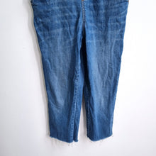 Load image into Gallery viewer, TU Denim Dungarees Cropped UK 14 Blue Casual Wide Leg Raw Hem Overalls Jeans