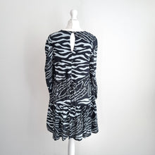 Load image into Gallery viewer, Whistles Dress Mini Animal Print Babydoll Smock Lined Grey Work Long Sleeves 8