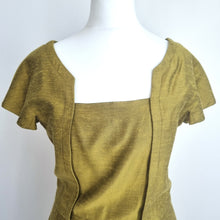 Load image into Gallery viewer, Reiss Dress Sheath Cocktail Golden Green Shift Luca Work Square Neck Lined 8