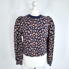 Load image into Gallery viewer, Second Female Sweatshirt Leopard Print Puff Sleeves Navy Pink Top Cotton Medium