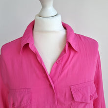 Load image into Gallery viewer, Zara Shirt Hot Pink Blouse Bright Long Sleeves 100% Viscose Button Top Medium
