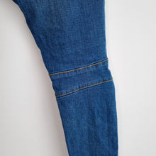 Load image into Gallery viewer, Zara Biker Jeans Distressed Skinny Zips Mid Blue Slim Ripped High Rise 40 UK 12