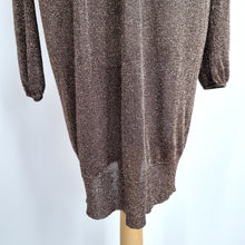 Load image into Gallery viewer, Monsoon Lurex Tunic Dress Sparkly Gold Brown Long Sleeve Mini V Neck Party Large
