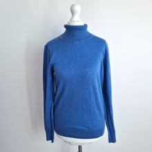 Load image into Gallery viewer, Paul James Cotton Roll Neck Jumper Women’s Small Blue Turtleneck Fine Knit