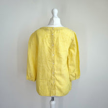 Load image into Gallery viewer, Boden Top 100% Linen Yellow UK 8 Blouse Button Down Back 3/4 Sleeves Work Casual