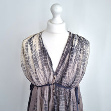 Load image into Gallery viewer, AllSaints Top 100% Silk Floaty Grey Blouse Porisian Kaftan Animal Print Tunic 10