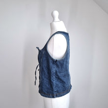 Load image into Gallery viewer, Denim Lace Up Vest Top Small Corset Blue Sleeveless Tie Tank Milkmaid Festival