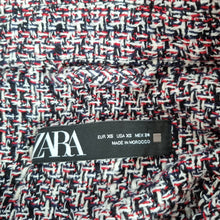 Load image into Gallery viewer, Zara Tweed Shacket Over Shirt Red Black Fringed Raw Rem Long Sleeves XS Work