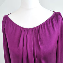 Load image into Gallery viewer, DVF 100% Silk Blouse Purple Diane Von Furstenberg Top Long Sleeves Elliman 6 8