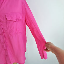 Load image into Gallery viewer, Zara Shirt Hot Pink Blouse Bright Long Sleeves 100% Viscose Button Top Medium