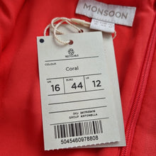 Load image into Gallery viewer, Monsoon Coral Cocktail Dress NEW Size 16 Could Shoulder Frills Lined Midi Party