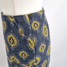 Load image into Gallery viewer, Nomads Corduroy Skirt Paisley Print A Line Pockets Blue Lined Cotton Boho 12