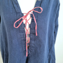 Load image into Gallery viewer, Gudrun Sjorden Blouse Smock Top Lace Up Navy Linen Cotton Utility Boho Small